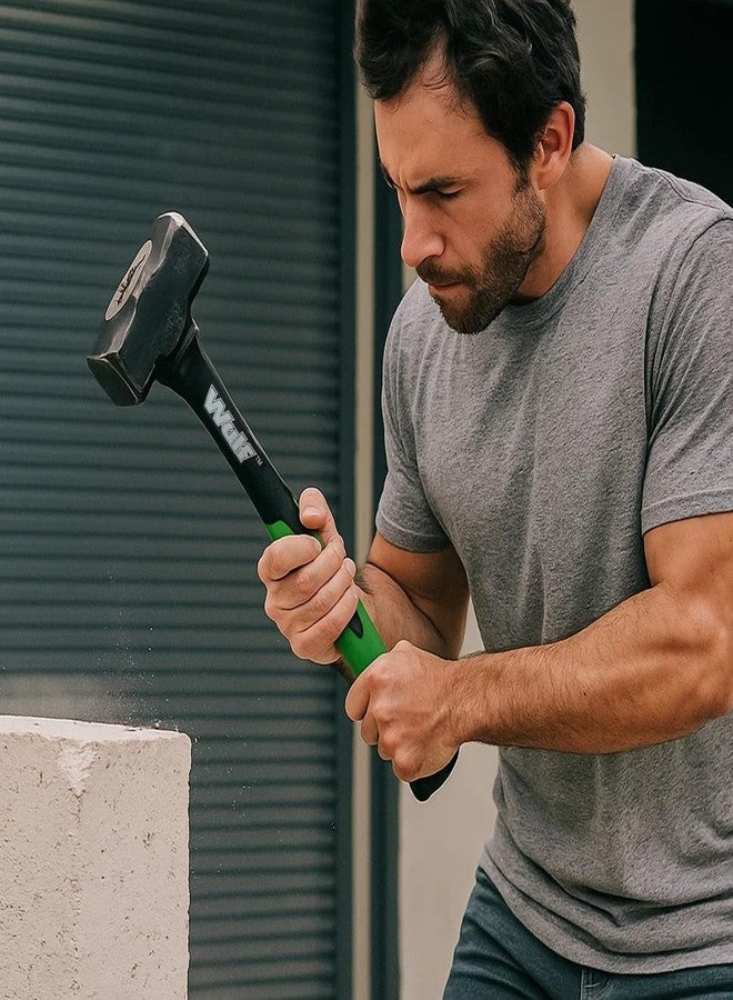 WULF 1400g (3LB) Heavy Duty Sledge Hammer | Forged Steel Head with Shockproof Fiberglass Handle | Anti-Slip Grip for Demolition, Construction & DIY (Black & Green) - Image 2